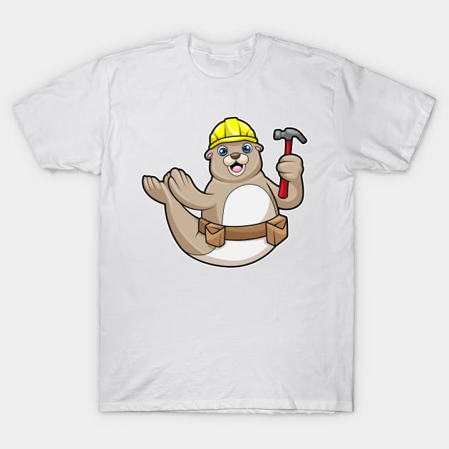 Seal as Carpenter with Hammer & Hat T-Shirt by Markus Schnabel